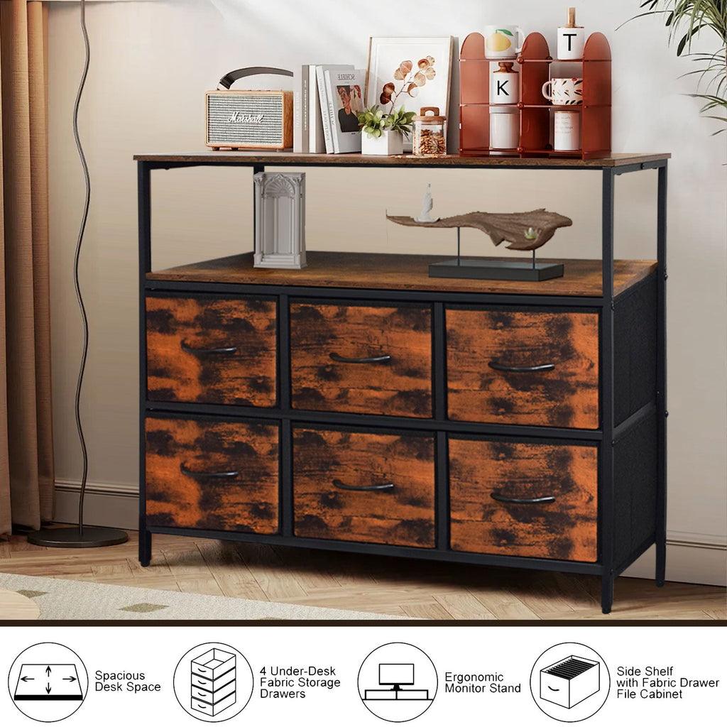 ACCVER 6-Drawer Dresser with Shelves, TV Stand with Fabric Drawers for Living Room, Closet and Chest for Bedroom & Apartment, Clothes Storage Organizer, Brown