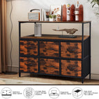 ACCVER 6-Drawer Dresser with Shelves, TV Stand with Fabric Drawers for Living Room, Closet and Chest for Bedroom & Apartment, Clothes Storage Organizer, Brown