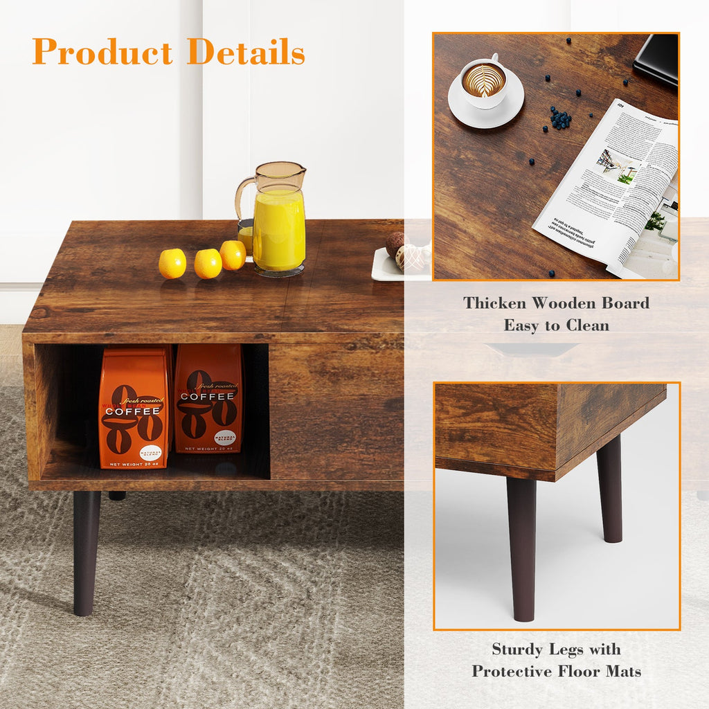 LIFERECORD Lift Top Coffee Table with Hidden Compartment, Wooden Center Tables with Storage Shelf for Living Room, Reception Room, Brown