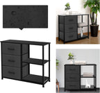 ACCVER 3-Drawer Fabric Dresser with Shelves, Closet and Chest for Bedroom, Clothes Storage Organizer, for Living Room, Apartment, Dark Grey