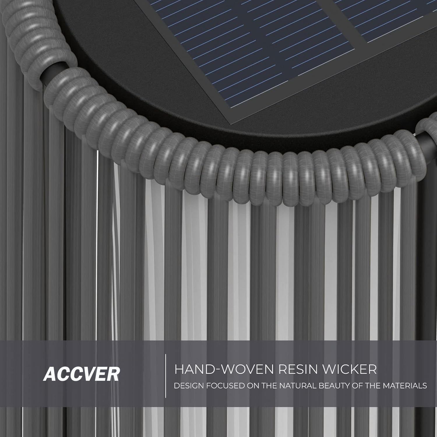 ACCVER Outdoor Floor Lamp 2-Pack, All-Weather Wicker Outdoor Solar Floor Lights, Waterproof, Gray