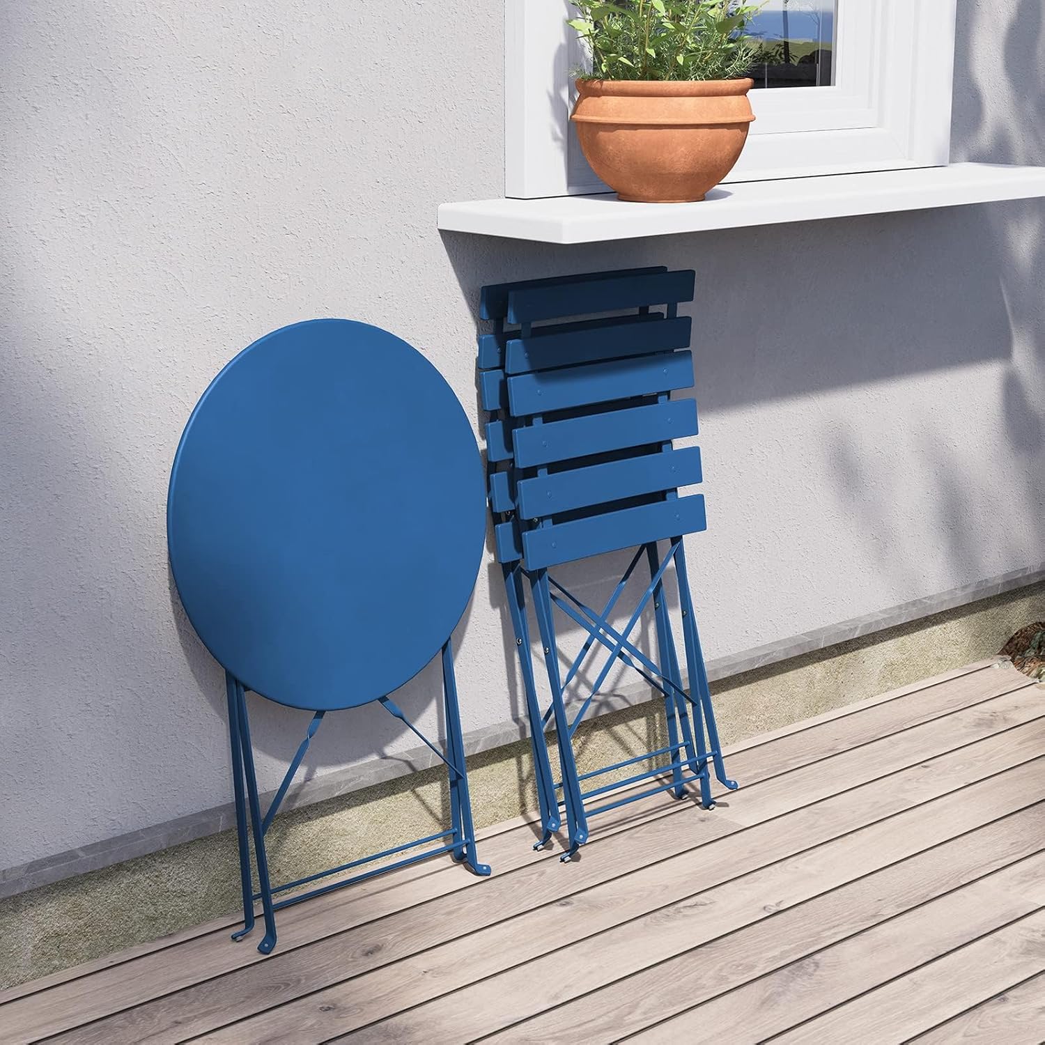 3-Piece Folding Bistro Set, 2 Chairs and 1 Table, Weather-Resistant Outdoor Indoor Conversation Set for Patio, Yard, Blue