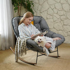 Outdoor Rocking Chair E-Coated Rocking Chair with Cushion Outdoor Rocker Recliner Chair for Patio Porch Garden Backyard, Gray