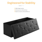 ACCVER 43" Storage Bench - Faux Leather Foldable Ottoman Upholstered Entryway Bench, 660lbs Large End of Bed Bench with Storage Chest for Bedroom, Living Room, Black