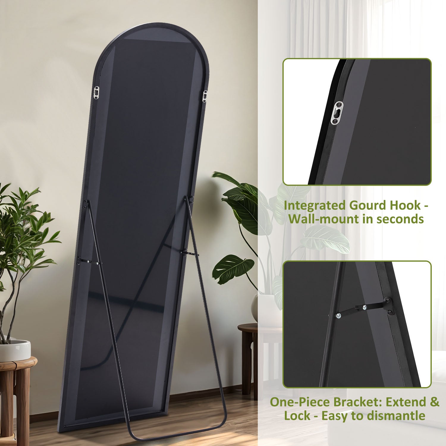 ACCVER 26"x71" Full Length Mirror - Classic Standing Mirror, Durable Aluminum Frame & Tempered Glass, Lean-to or Wall Mount for Bedroom/Dressing Room/Living Room, Arhced, Black