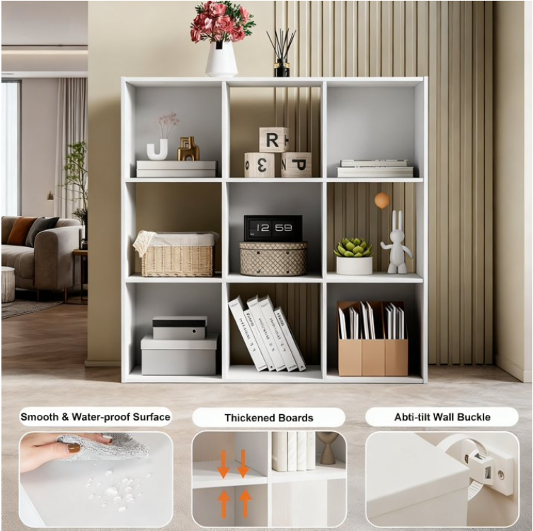 LIFERECORD 9 Cube Storage Organizer, 11x11 Cube Bookshelf with 5 Removable Back Panels, Open Cube Shelf for Living Room, Bedroom, Home Office, Kids Room, 35.9" L x 11.6" W x 35.2" H White