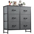 LIFERECORD 6 Drawers Dresser, Fabric Storage Closet Chests Organizer Tower with Wooden Top Metal Frame for Bedroom Living Room Hallway Entryway, Grey