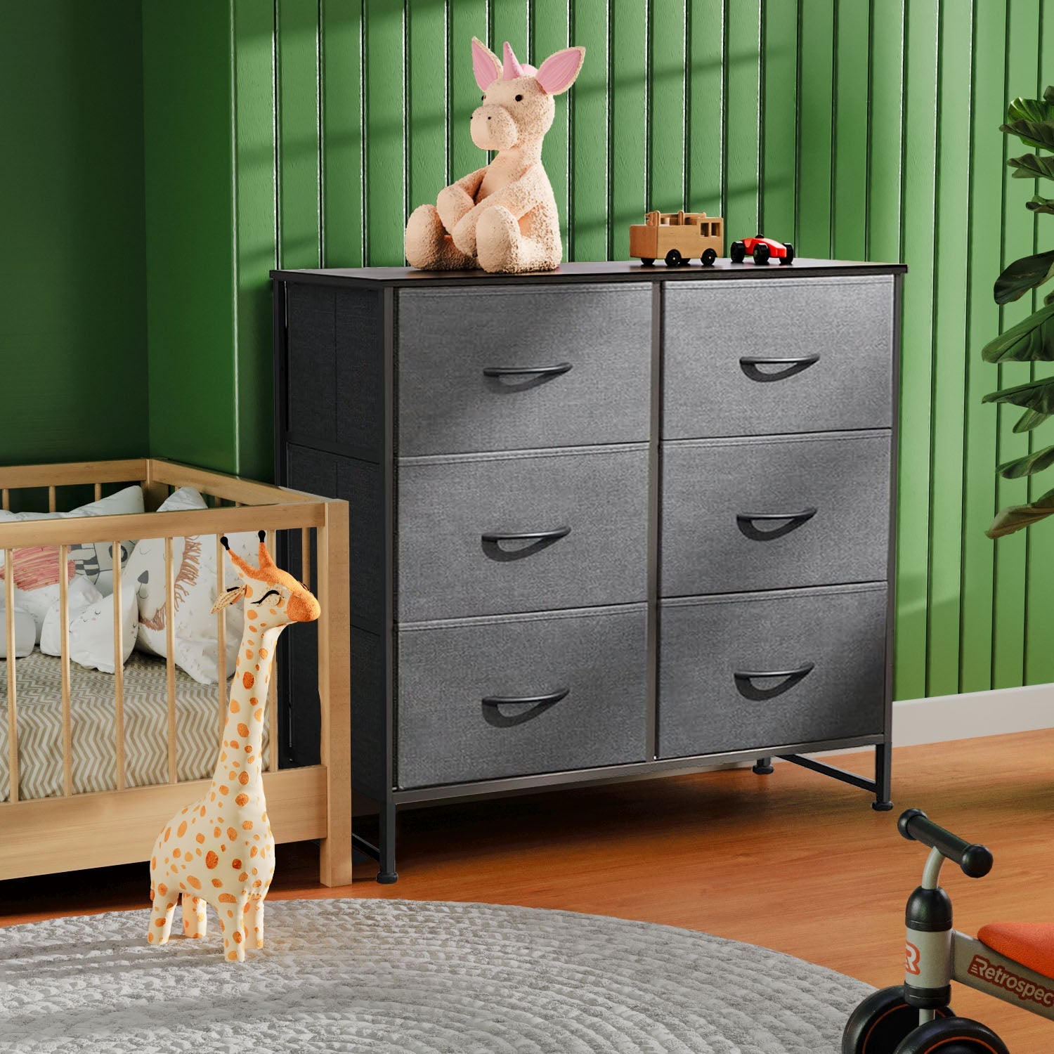 LIFERECORD 6 Drawers Dresser, Fabric Storage Closet Chests Organizer Tower with Wooden Top Metal Frame for Bedroom Living Room Hallway Entryway, Grey