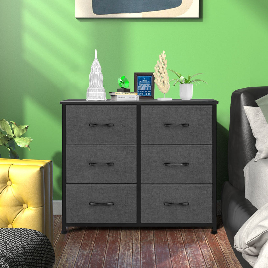 LIFERECORD 6 Drawers Dresser, Fabric Storage Closet Chests Organizer Tower with Wooden Top Metal Frame for Bedroom Living Room Hallway Entryway, Grey