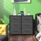 LIFERECORD 6 Drawers Dresser, Fabric Storage Closet Chests Organizer Tower with Wooden Top Metal Frame for Bedroom Living Room Hallway Entryway, Grey