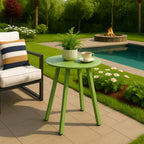 LIFERECORD Small Side Table – Indoor & Outdoor Steel Powder Coated Round Patio Table with Square Legs for Patio, Living Room, Bedroom, Green