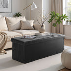 ACCVER 43" Storage Bench - Faux Leather Foldable Ottoman Upholstered Entryway Bench, 660lbs Large End of Bed Bench with Storage Chest for Bedroom, Living Room, Black