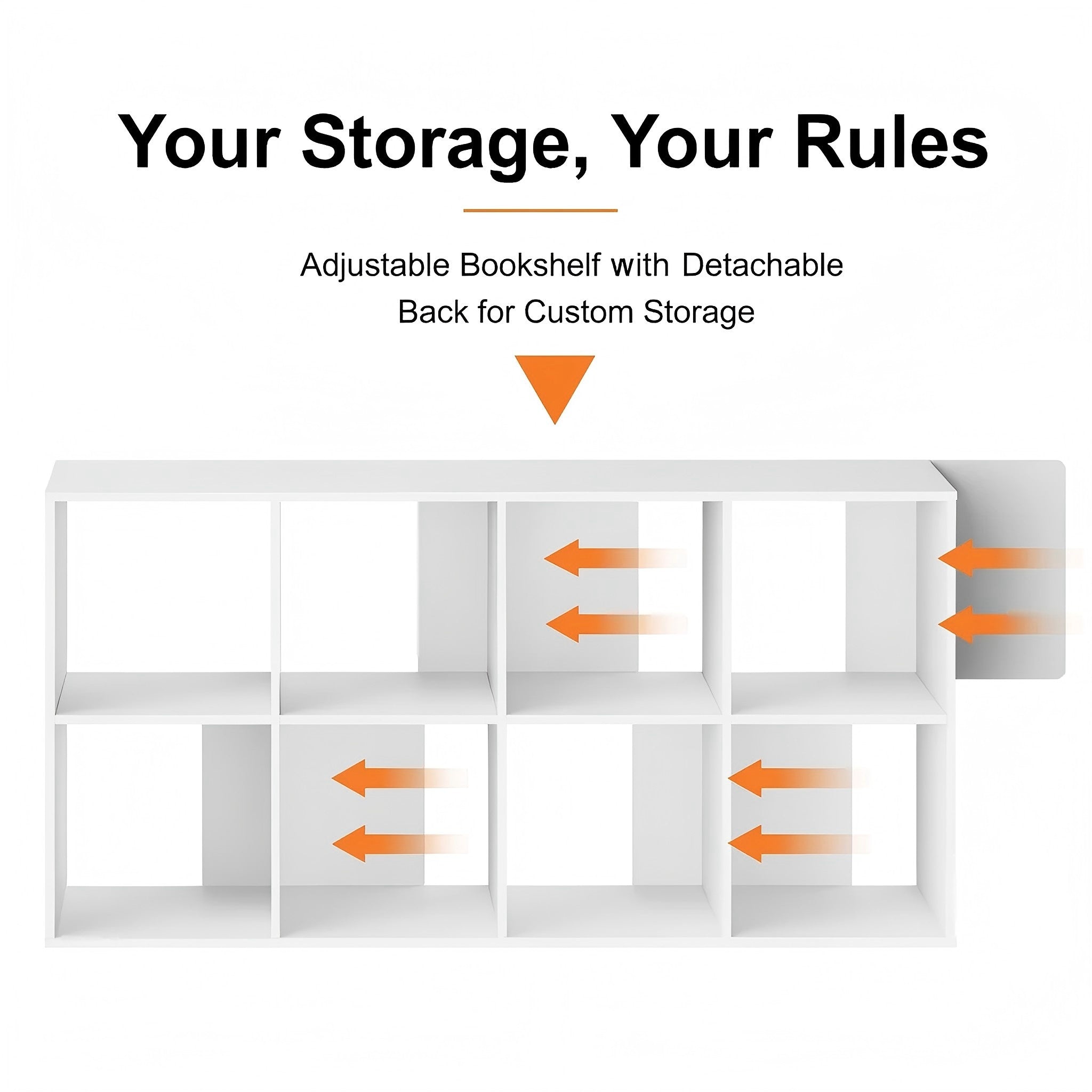 LIFERECORD 8 Cube Storage Organizer Bookshelf with 4 Removable Back Panels, Open Cube Bookcase for Living Room, Bedroom, Home Office, 47.7" L x 11.6" W x 23.2" H, White Bookcase