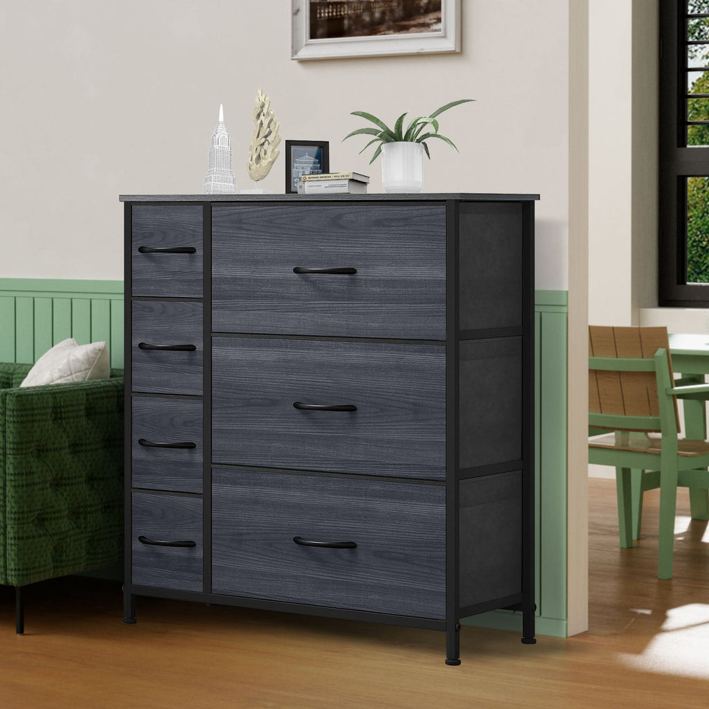 ACCVER 7-Drawer Fabric Dresser with Wood Top & Metal Frame, Closet and Chest for Bedroom, Clothes Storage Organizer, for Living Room, Apartment,Black