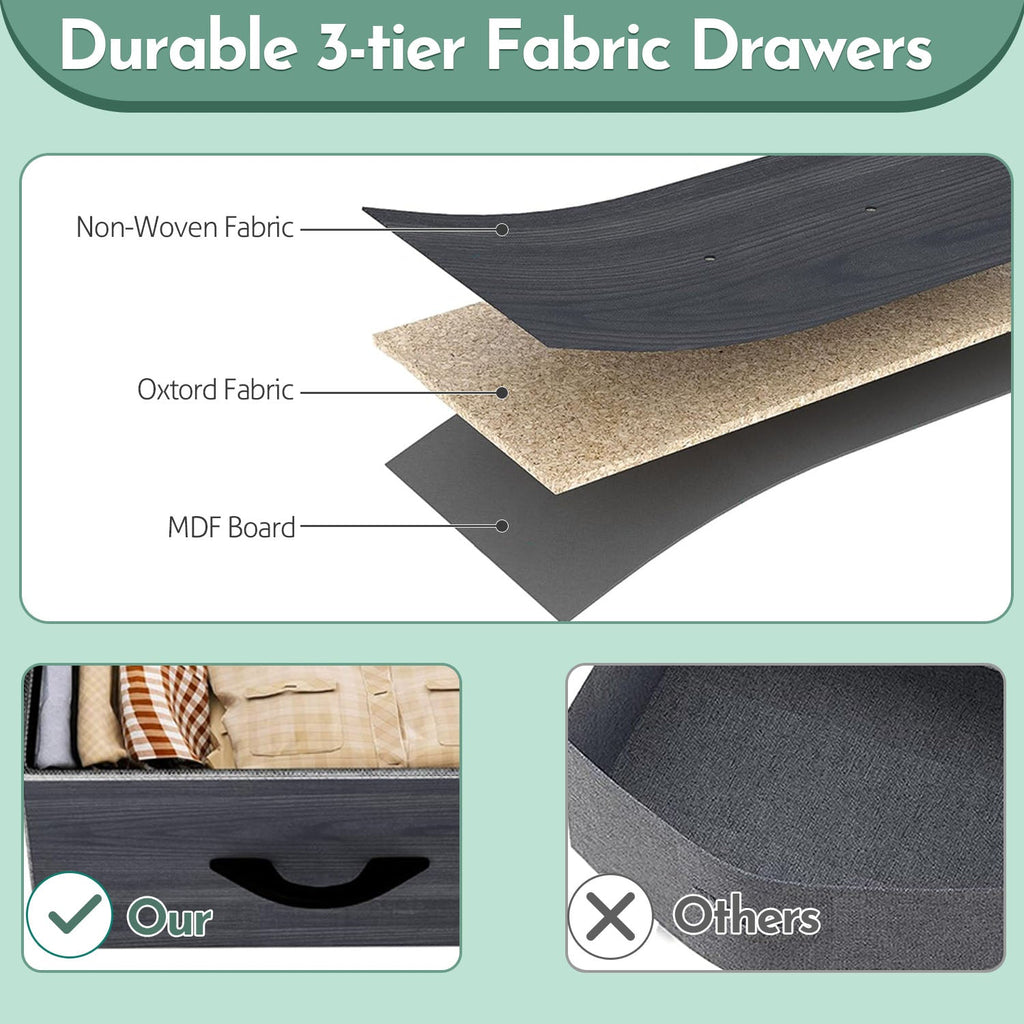 ACCVER 7-Drawer Fabric Dresser with Wood Top & Metal Frame, Closet and Chest for Bedroom, Clothes Storage Organizer, for Living Room, Apartment,Black