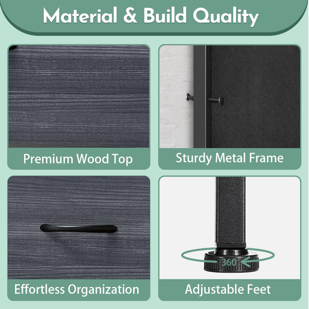 ACCVER 7-Drawer Fabric Dresser with Wood Top & Metal Frame, Closet and Chest for Bedroom, Clothes Storage Organizer, for Living Room, Apartment,Black