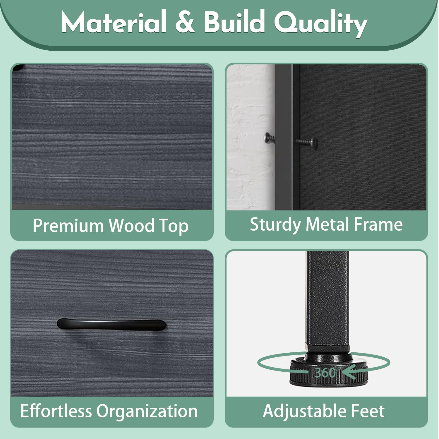 ACCVER 7-Drawer Fabric Dresser with Wood Top & Metal Frame, Closet and Chest for Bedroom, Clothes Storage Organizer, for Living Room, Apartment,Black