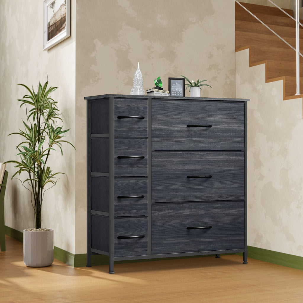 ACCVER 7-Drawer Fabric Dresser with Wood Top & Metal Frame, Closet and Chest for Bedroom, Clothes Storage Organizer, for Living Room, Apartment,Black