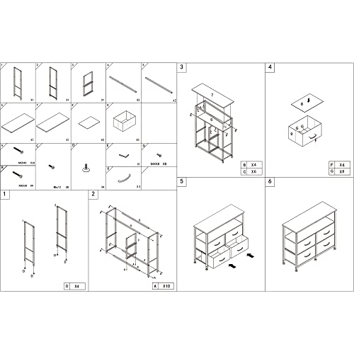 ACCVER Dresser for Bedroom TV Stand with Storage Entertainment Center Dresser with 4 Fabric Drawers with Open Storage Shelf for Bedroom Living Room Hallway