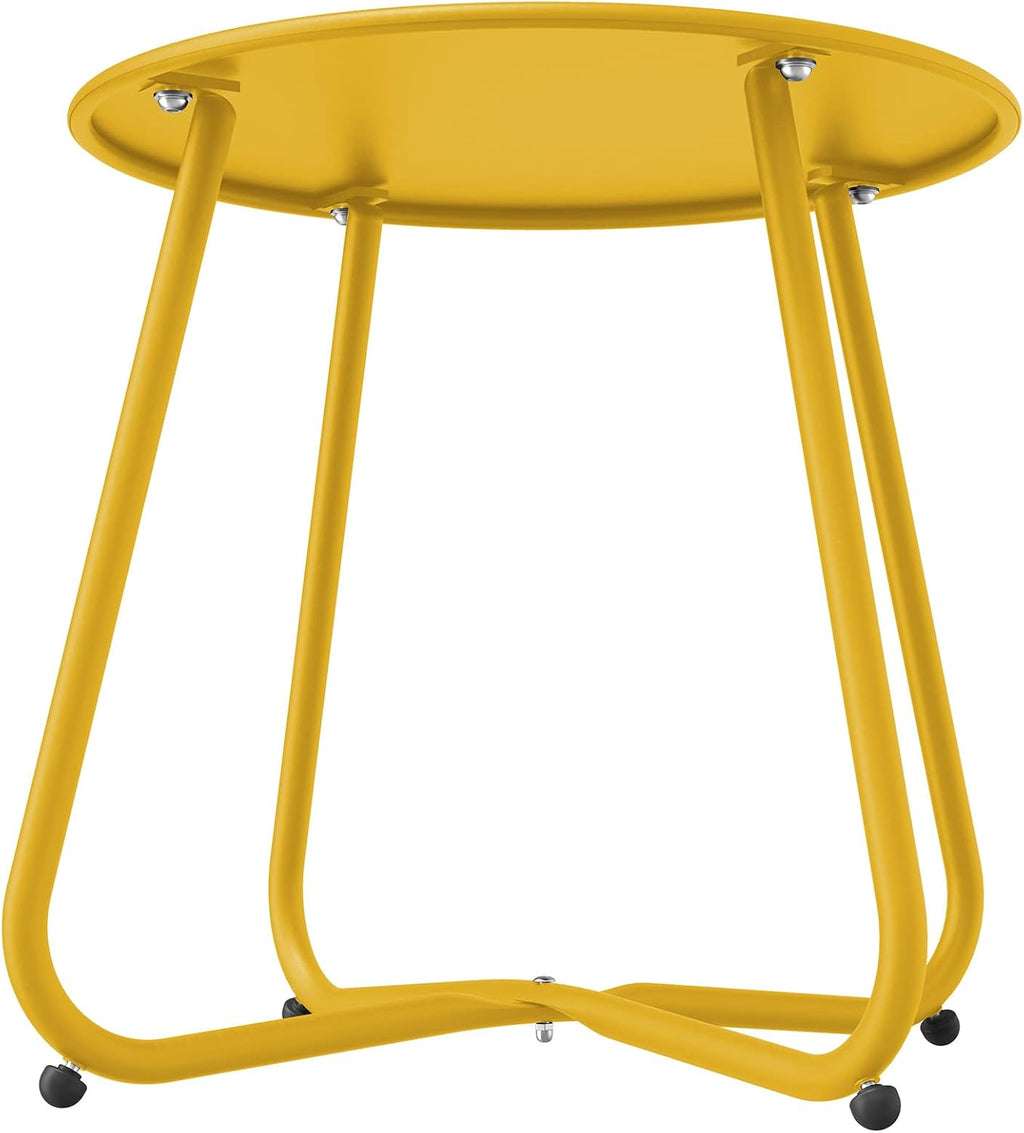 ACCVER Outdoor Side Table, 18-inch Small Round Side Snack Table with Adjustable Feet, Anti-Rust Metal End Accent Table for Patio Porch Balcony, Yellow