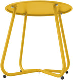 ACCVER Outdoor Side Table, 18-inch Small Round Side Snack Table with Adjustable Feet, Anti-Rust Metal End Accent Table for Patio Porch Balcony, Yellow