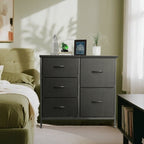 ACCVER 5-Drawer Fabric Dresser with Wood Top & Metal Frame, Closet and Chest for Bedroom, Clothes Storage Organizer, for Living Room, Apartment,Black