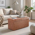 ACCVER 30" Storage Bench - Faux Leather Foldable Ottoman Upholstered Entryway Bench, 400lbs Large End of Bed Bench with Storage Chest for Bedroom, Living Room, Brown