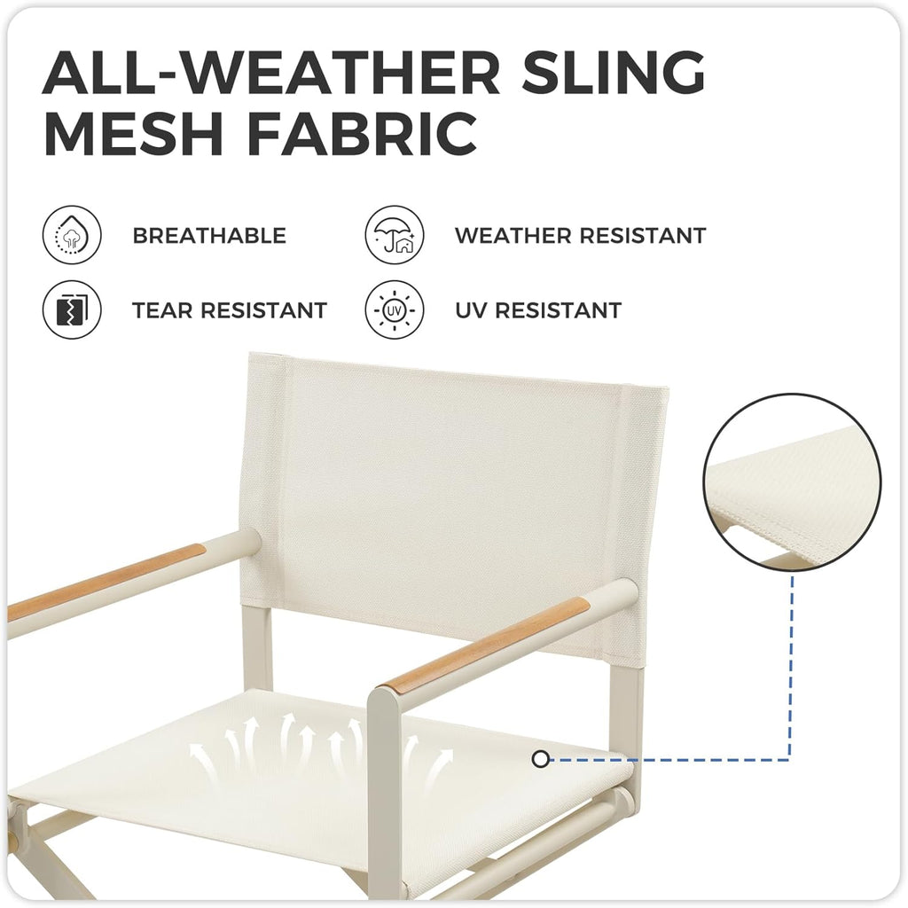 LIFERECORD Extra-Wide 2-Pack Directors Chairs, Outdoor Folding Chairs with UV-Resistant Mesh Sling for Camping, Patio, Poolside, Apricot