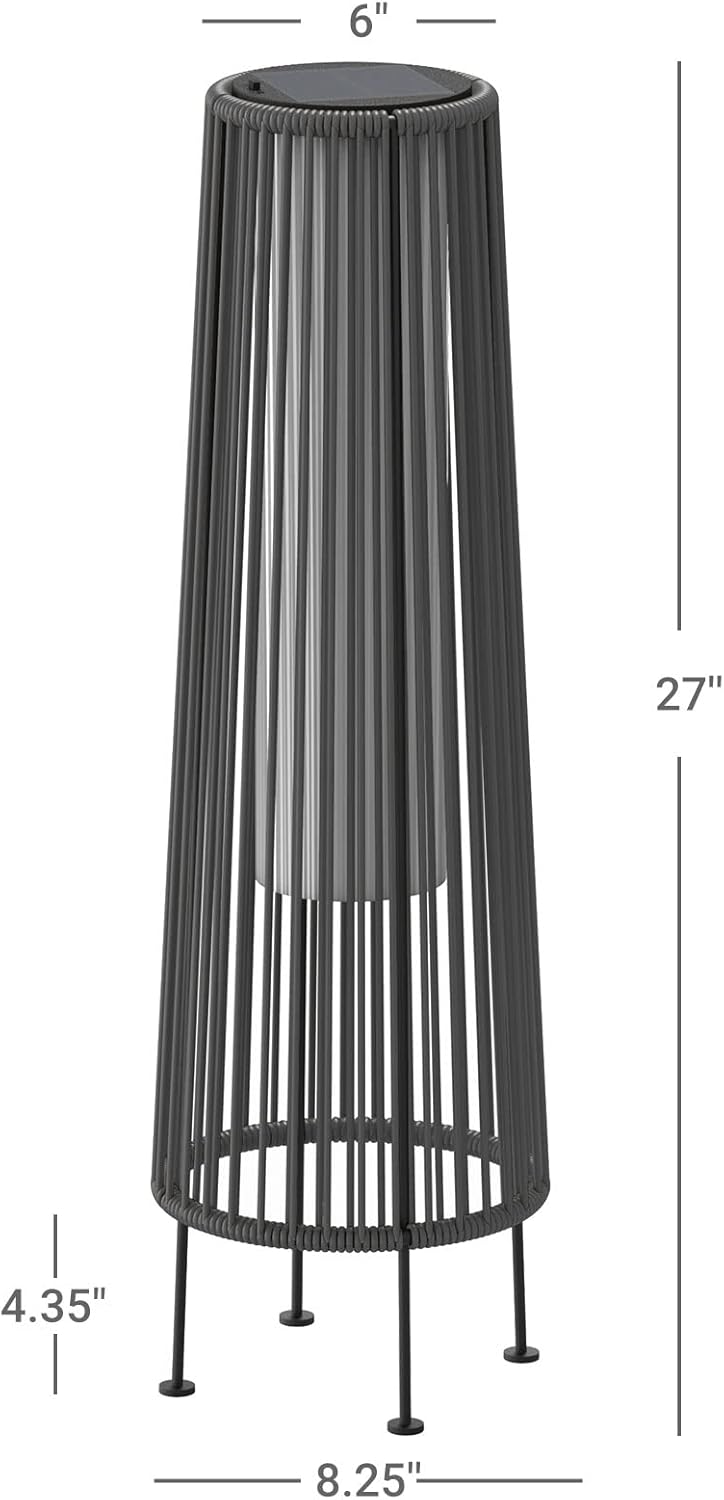 ACCVER Outdoor Floor Lamp 2-Pack, All-Weather Wicker Outdoor Solar Floor Lights, Waterproof, Gray