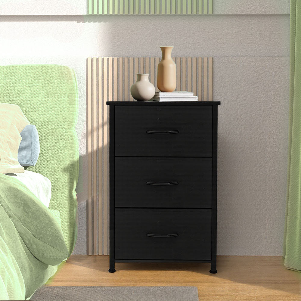 ACCVER 3-Drawer Fabric Dresser for Bedroom, Closet, Nightstand or End Table, Clothes Storage Organizer, for Living Room, Apartment, Black