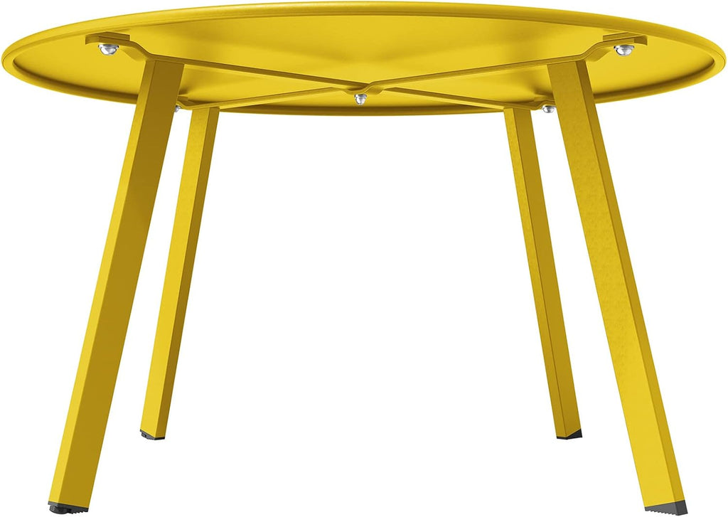 ACCVER 28 Inch Round Outdoor Coffee Table - Weatherproof Steel Patio Side Table for Deck, Backyard Outdoor & Indoor Use, Yellow