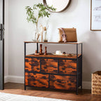 ACCVER 5-Drawer Dresser with Shelves, TV Stand with Fabric Drawers for Living Room, Closet and Chest for Bedroom & Apartment, Clothes Storage Organizer, Brown