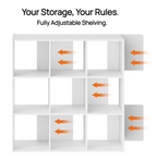 LIFERECORD 9 Cube Storage Organizer, 11x11 Cube Bookshelf with 5 Removable Back Panels, Open Cube Shelf for Living Room, Bedroom, Home Office, Kids Room, 35.9" L x 11.6" W x 35.2" H White