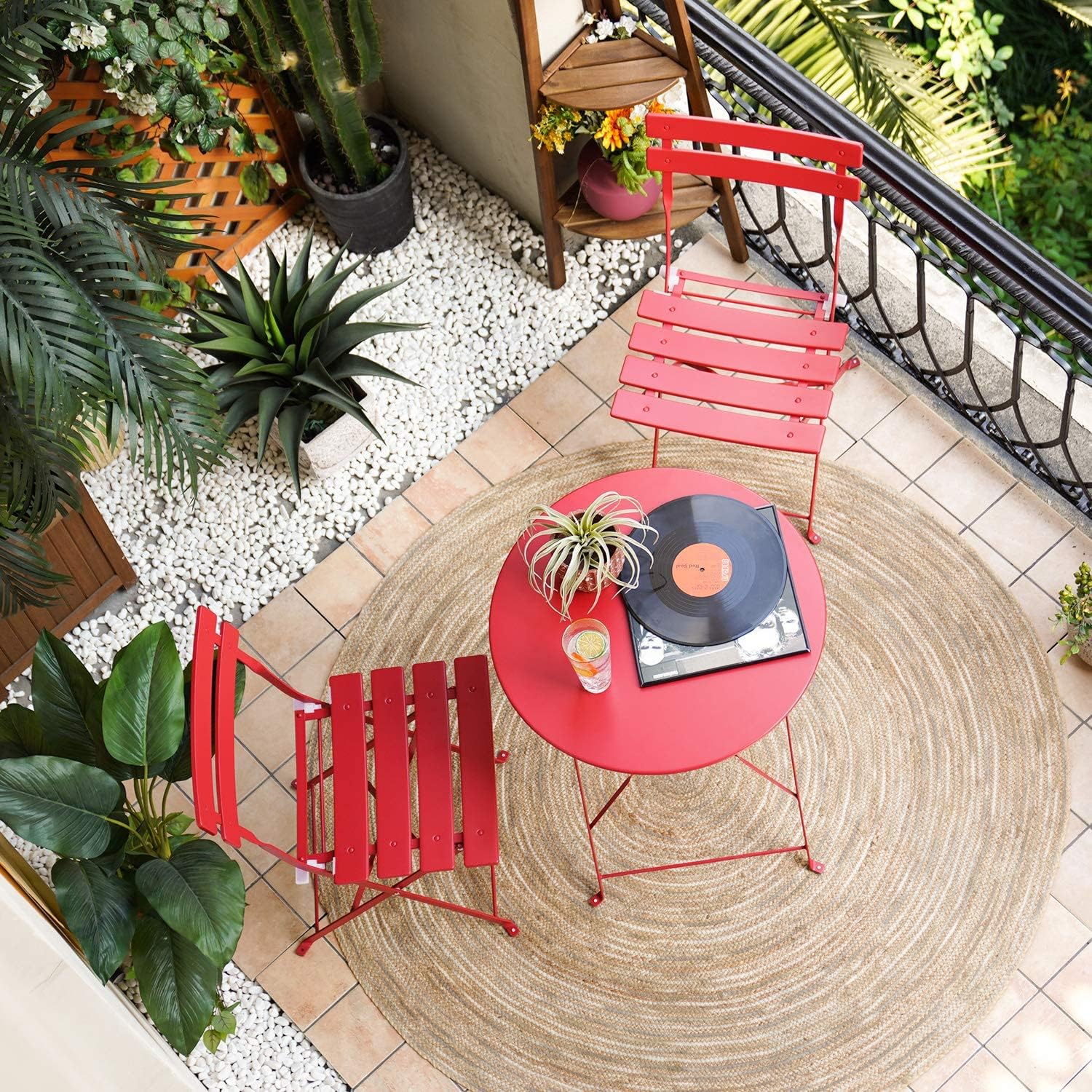 3-Piece Folding Bistro Set, 2 Chairs and 1 Table, Weather-Resistant Outdoor Indoor Conversation Set for Patio, Yard, Red