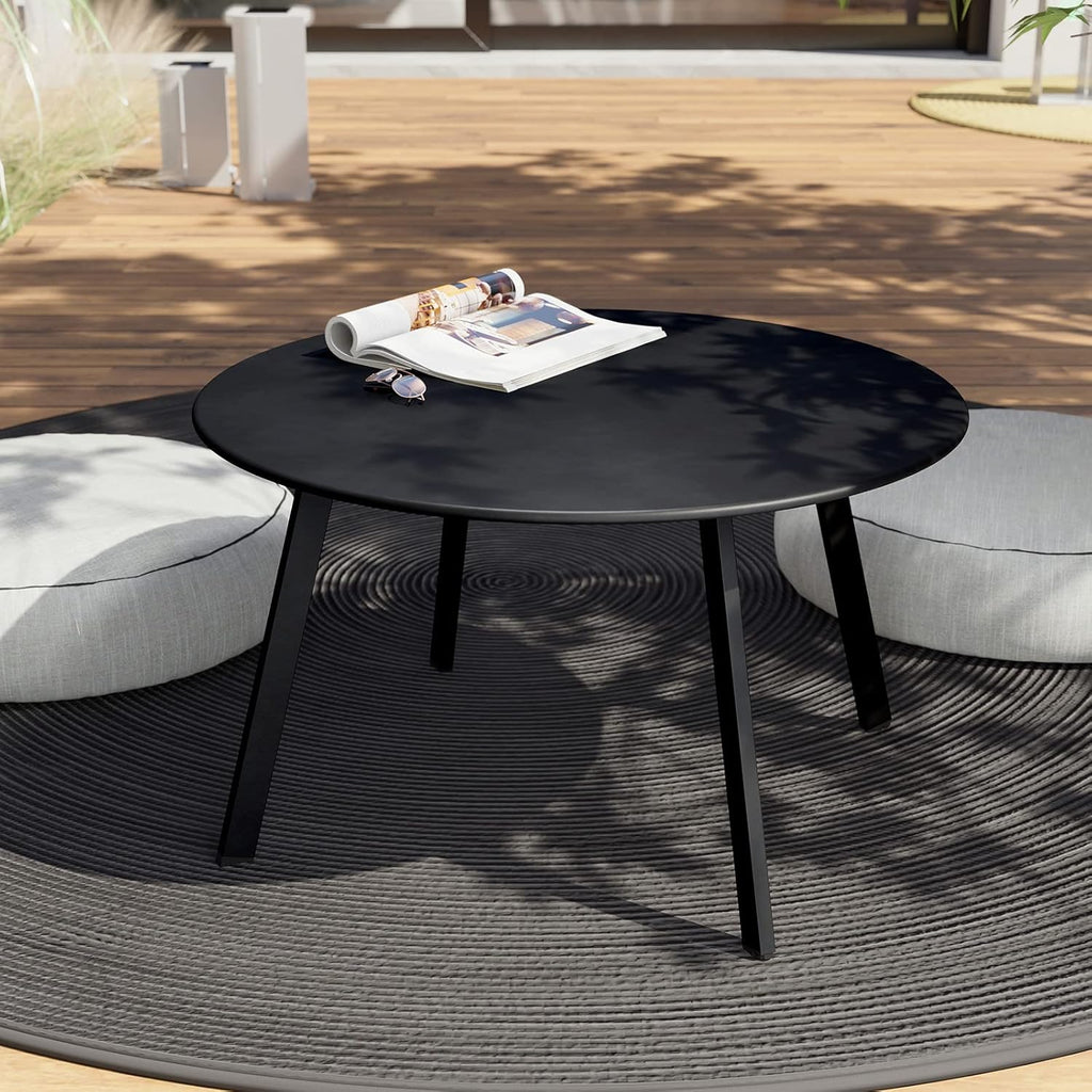 ACCVER 28 Inch Round Outdoor Coffee Table - Weatherproof Steel Patio Side Table for Deck, Backyard Outdoor & Indoor Use, Black