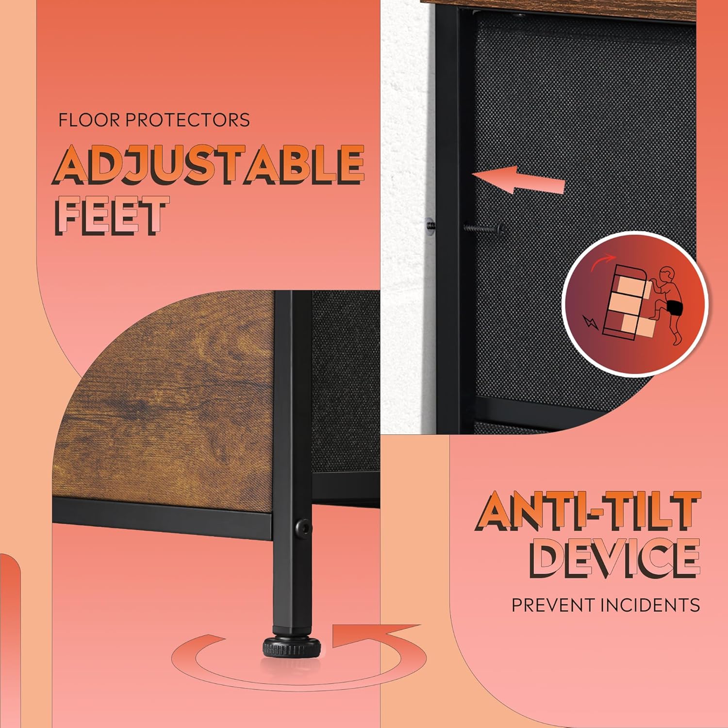 ACCVER 13-Drawer Fabric Dresser with Wood Top & Metal Frame, Closet and Chest for Bedroom, Clothes Storage Organizer, for Living Room, Apartment,Brown