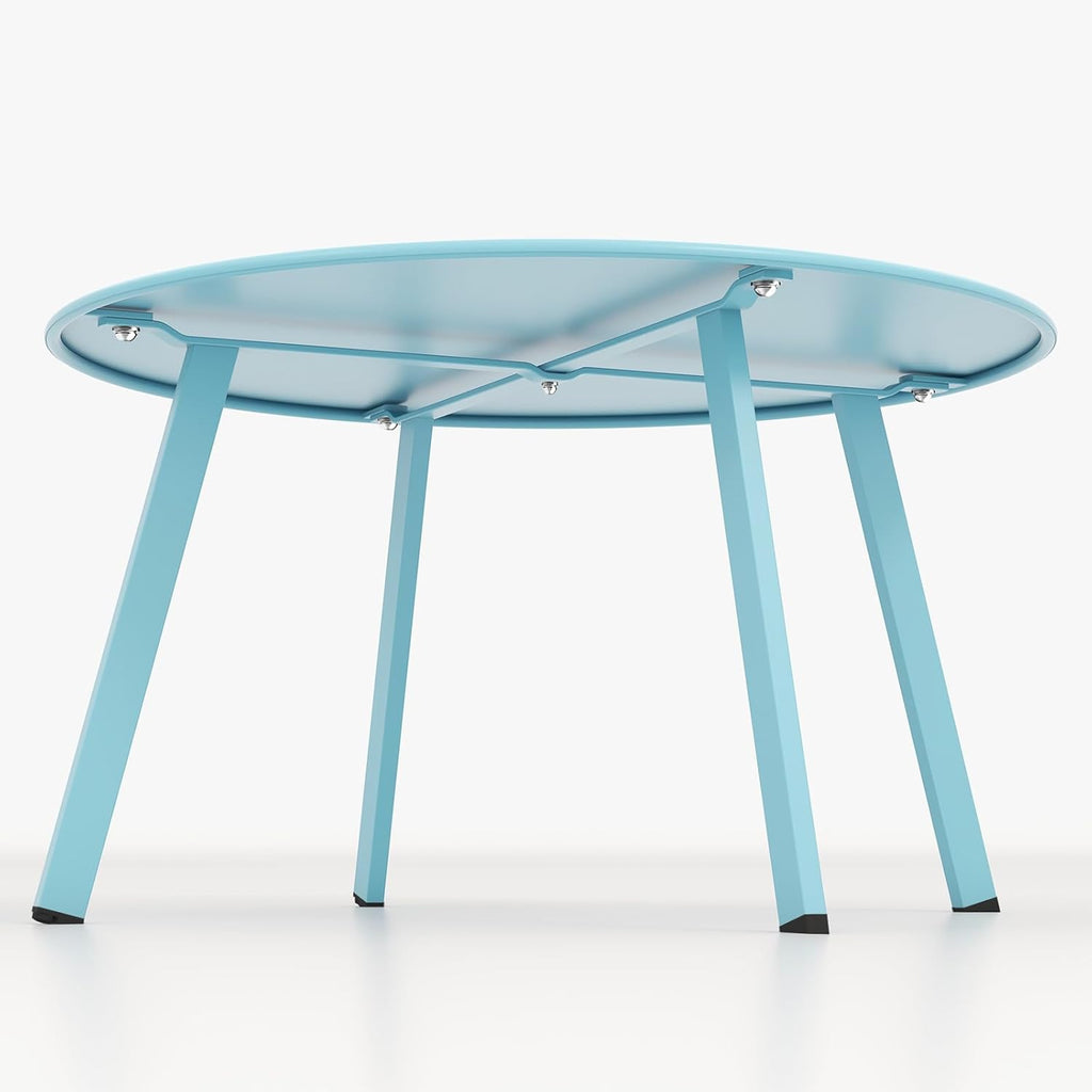 ACCVER 28 Inch Round Outdoor Coffee Table - Weatherproof Steel Patio Side Table for Deck, Backyard Outdoor & Indoor Use, Blue