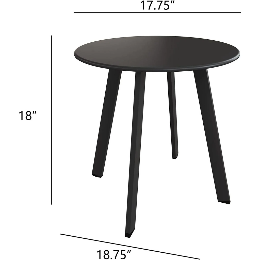 LIFERECORD Small Side Table – Indoor & Outdoor Steel Powder Coated Round Patio Table with Square Legs for Patio, Living Room, Bedroom, Black