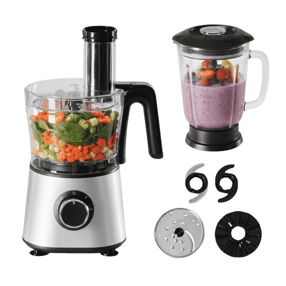 8-in-1 Food Processor and Blender Combo with 2-Speed Plus Pulse Control, 300 Watts, Multifunctional Kitchen Appliance for Slicing, Shredding, Mixing, Kneading, and Grinding