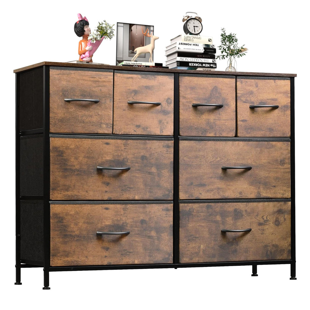 LIFERECORD 8 Drawers Dresser, Fabric Closet Chests Storage Organizer Tower with Wooden Top Metal Frame for Bedroom Living Room Hallway Entryway, Brown