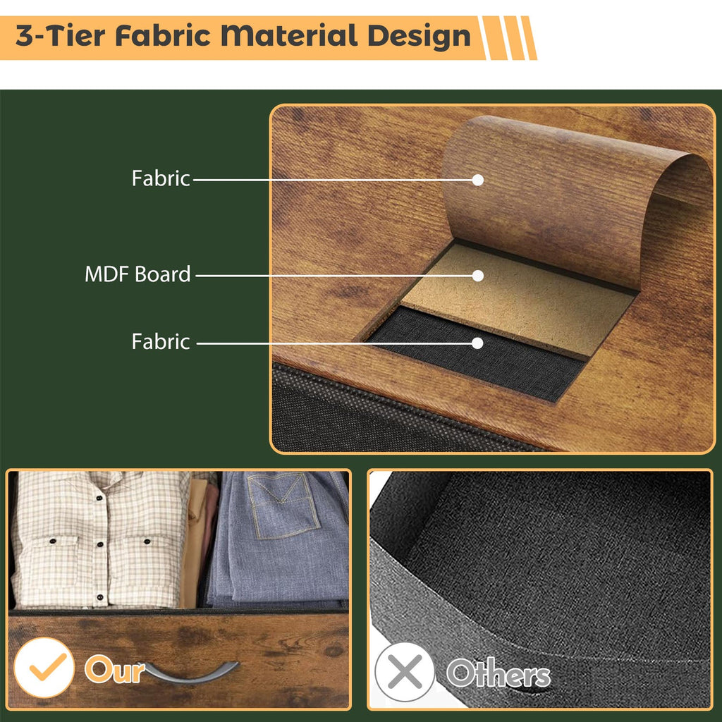 LIFERECORD 8 Drawers Dresser, Fabric Closet Chests Storage Organizer Tower with Wooden Top Metal Frame for Bedroom Living Room Hallway Entryway, Brown