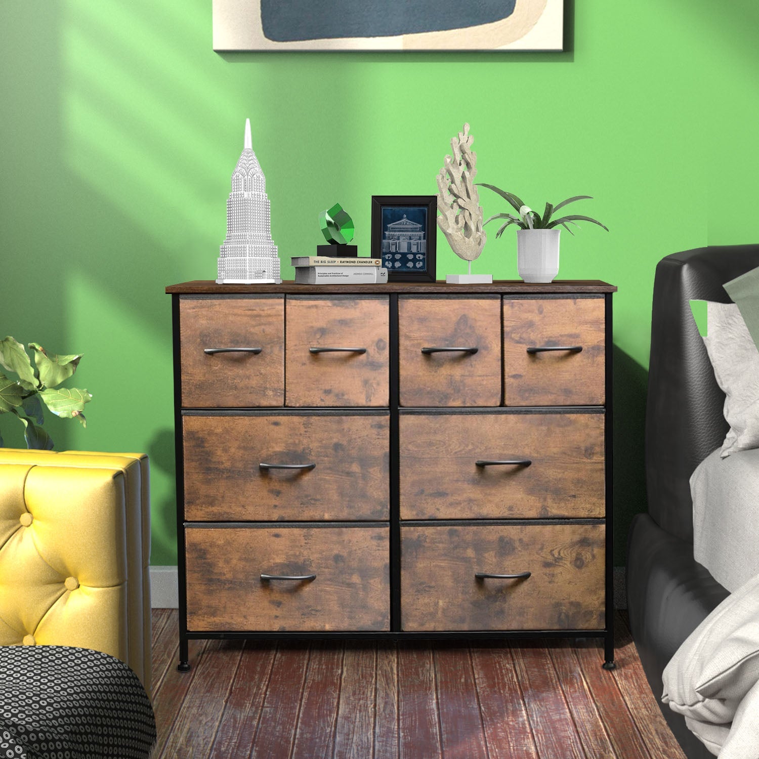 LIFERECORD 8 Drawers Dresser, Fabric Closet Chests Storage Organizer Tower with Wooden Top Metal Frame for Bedroom Living Room Hallway Entryway, Brown