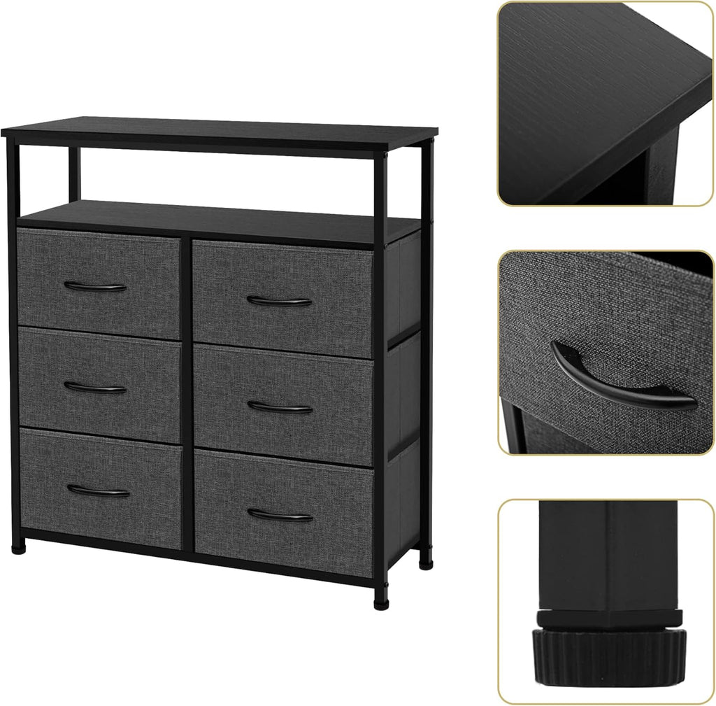 ACCVER Dresser for Bedroom TV Stand with Storage Entertainment Center Dresser with 6 Fabric Drawers with Open Storage Shelf for Bedroom Living Room Hallway