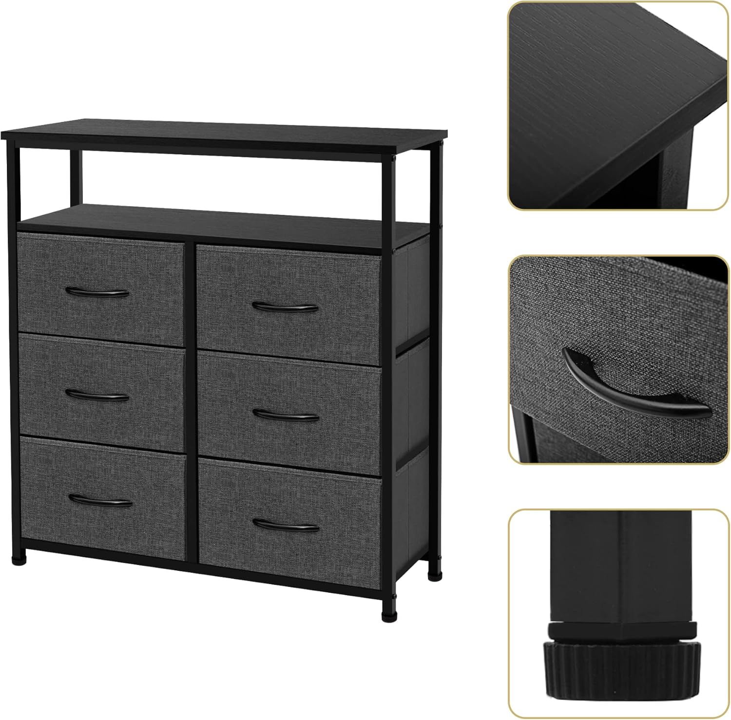 ACCVER Dresser for Bedroom TV Stand with Storage Entertainment Center Dresser with 6 Fabric Drawers with Open Storage Shelf for Bedroom Living Room Hallway