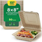 Airdown Compostable Clamshell Food Containers for Takeout - Heavy-Duty Quality. Made from Natural Sugar Cane Fibers, Eco-Friendly & Biodegradable