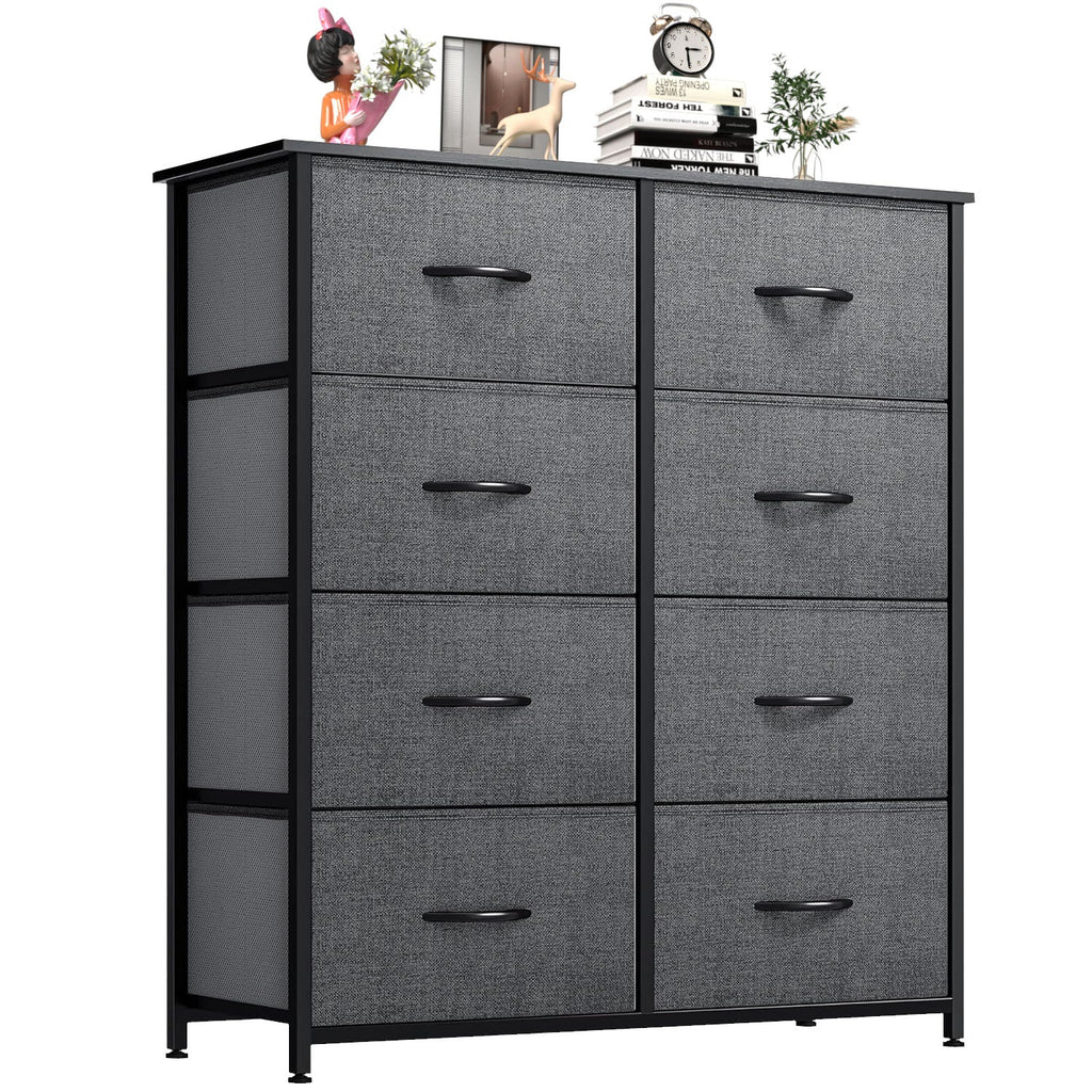 LIFERECORD 8 Drawers Dresser, Fabric Closet Chests Storage Organizer Tower with Wooden Top Metal Frame for Bedroom Living Room Hallway Entryway, Grey