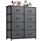 LIFERECORD 8 Drawers Dresser, Fabric Closet Chests Storage Organizer Tower with Wooden Top Metal Frame for Bedroom Living Room Hallway Entryway, Grey