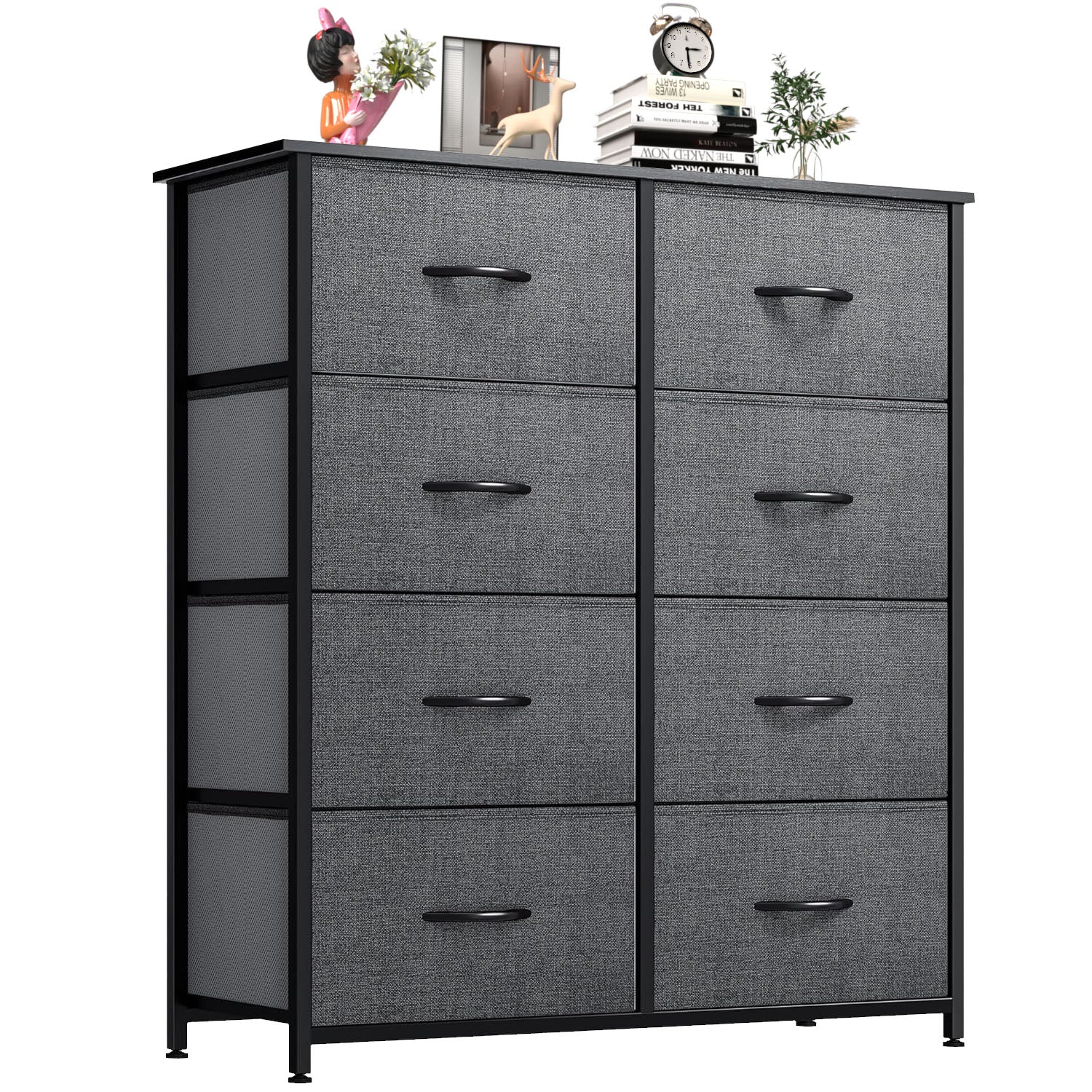 LIFERECORD 8 Drawers Dresser, Fabric Closet Chests Storage Organizer Tower with Wooden Top Metal Frame for Bedroom Living Room Hallway Entryway, Grey