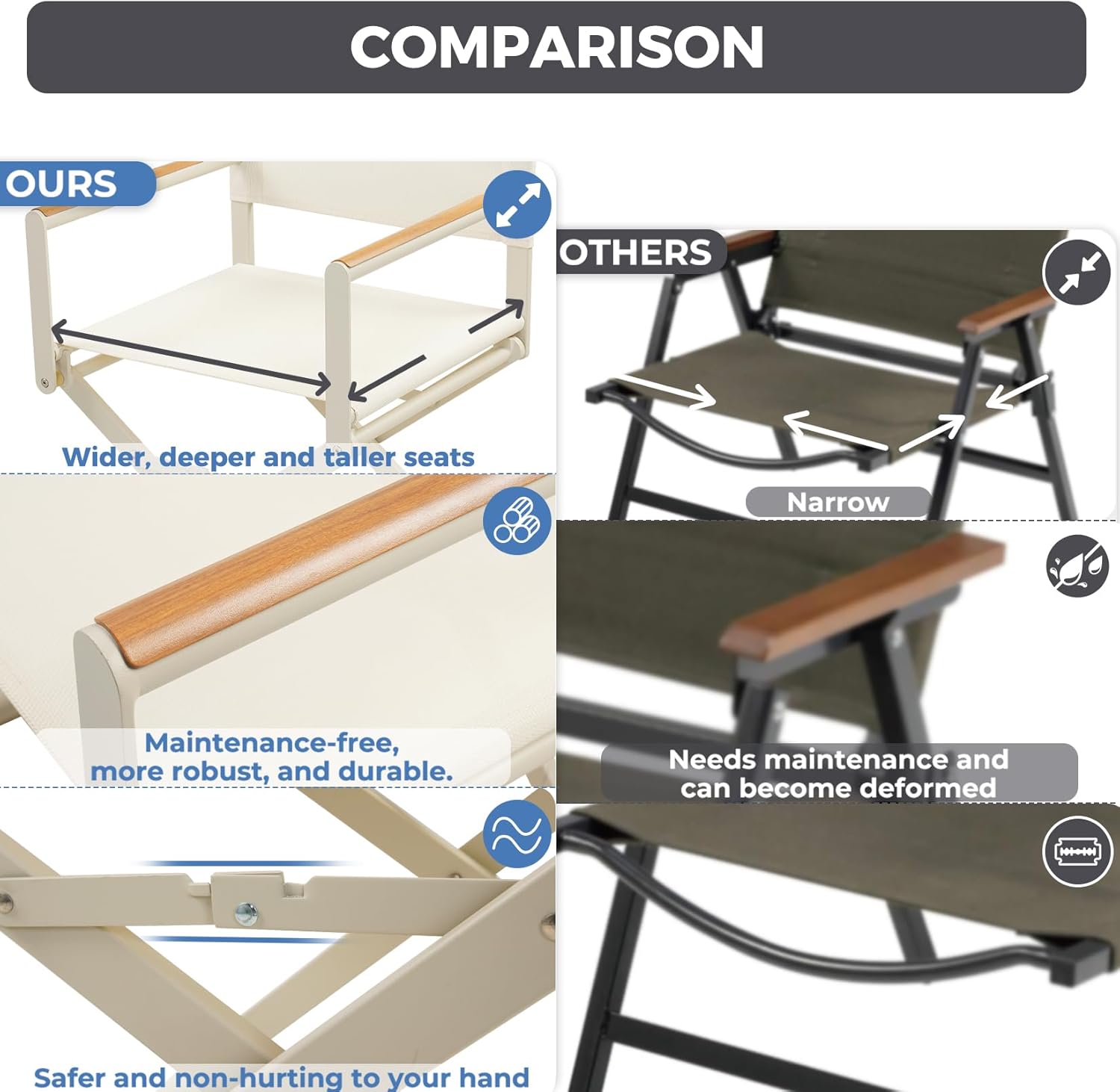 LIFERECORD Extra-Wide 2-Pack Directors Chairs, Outdoor Folding Chairs with UV-Resistant Mesh Sling for Camping, Patio, Poolside, Apricot