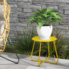 ACCVER Outdoor Side Table, 18-inch Small Round Side Snack Table with Adjustable Feet, Anti-Rust Metal End Accent Table for Patio Porch Balcony, Yellow